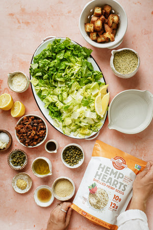 Hemp hearts in a Vegan Caesar Salad 