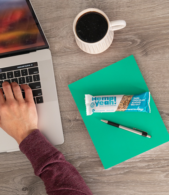 Dark Chocolate Almond Sea Salt Hemp Yeah! Bar by computer