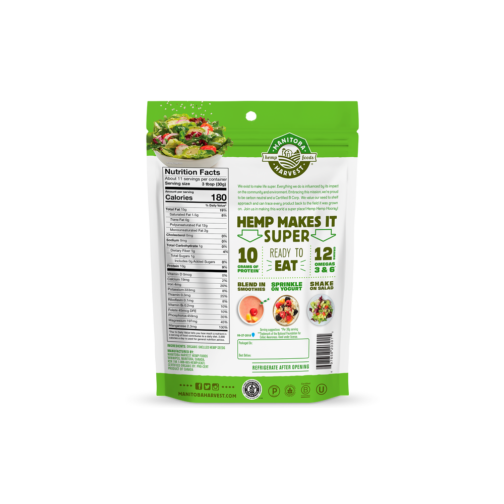 Organic Hemp Hearts Back of Pack 